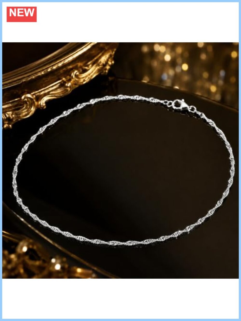 925 Sterling Silver Twist Chain Necklace for Women Dainty Thin Shiny Wave Choker - Picture 6 of 6